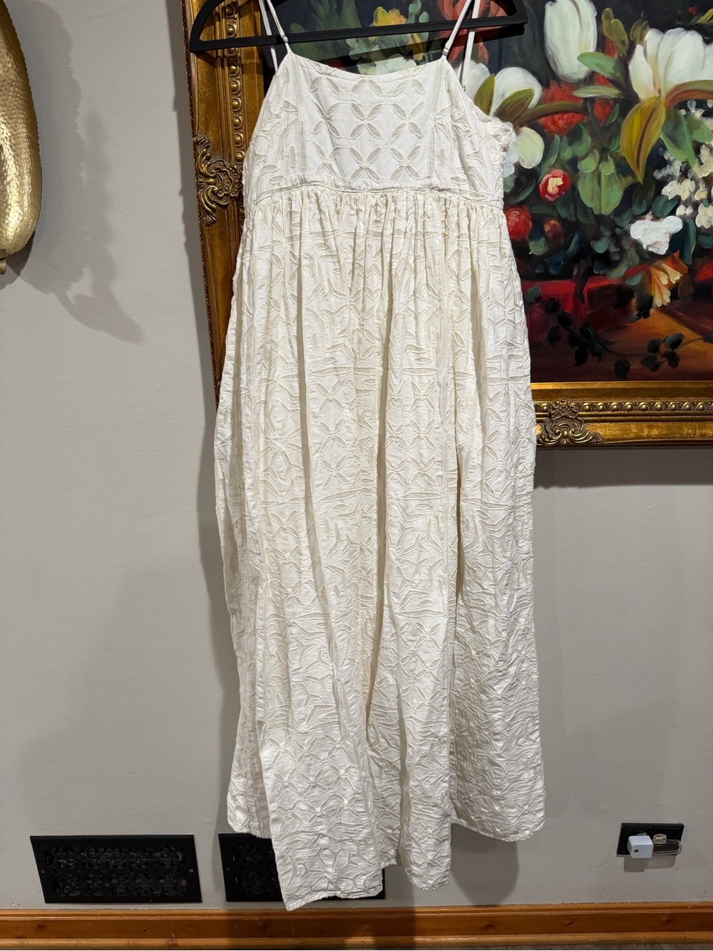 Free People Boardwalk Cream Embroidered Spaghetti-Strap Dress